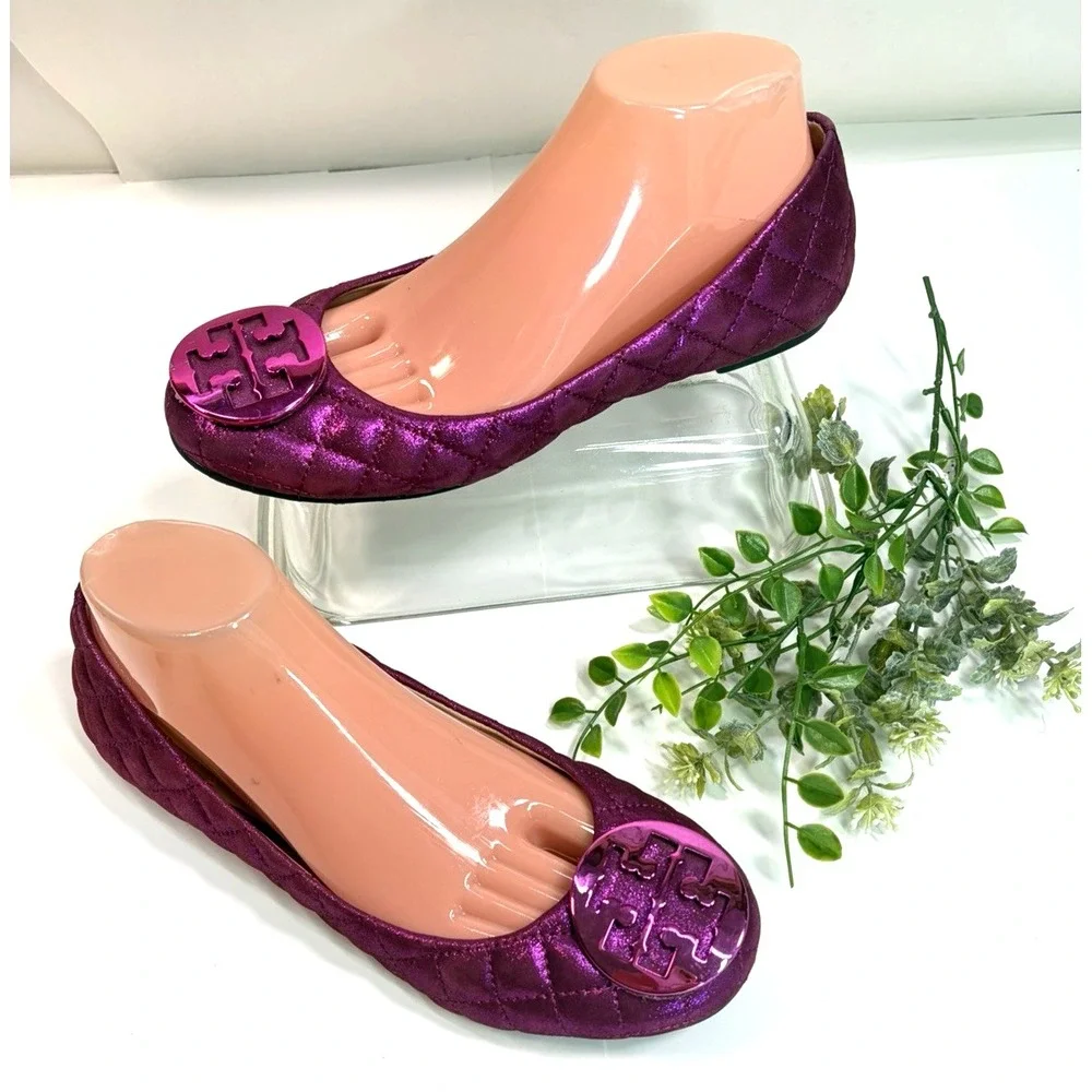 Tory Burch Metallic Pink Quilted Ballet Flats Womens Size 9